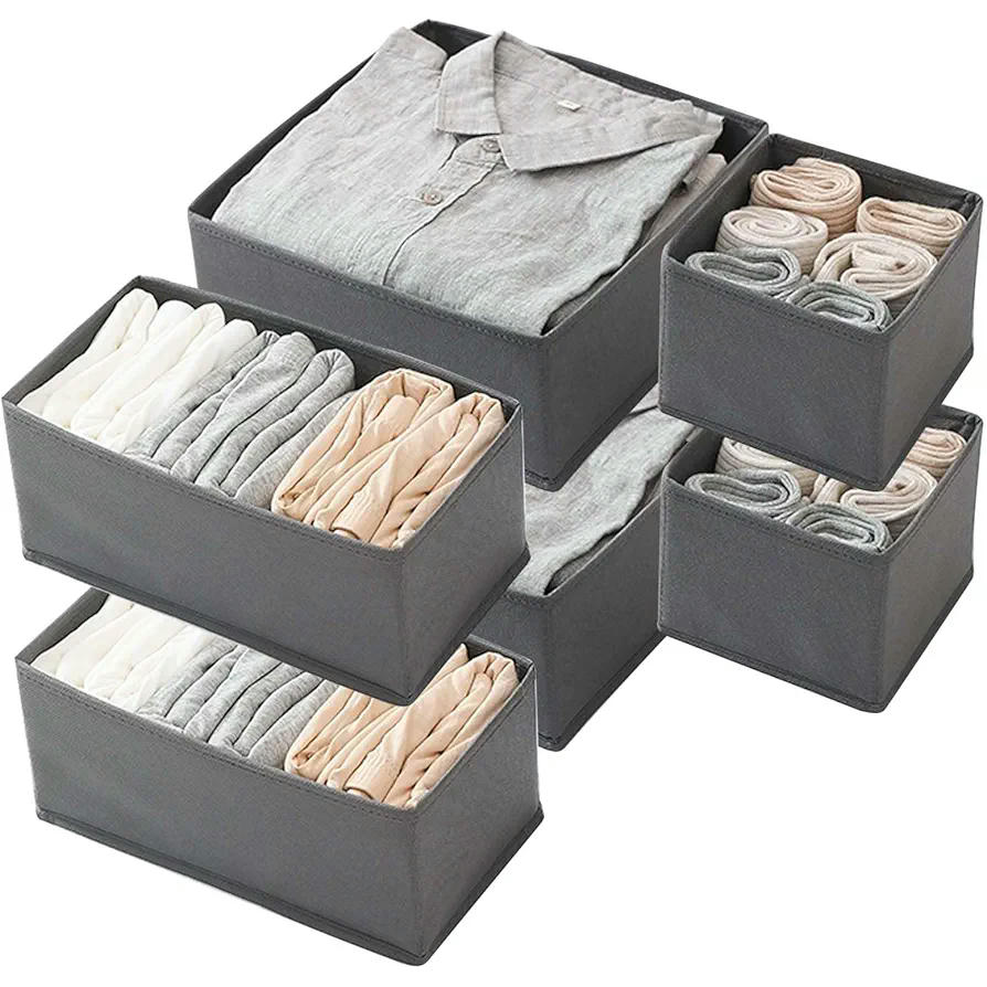 Cajas de Almacenamiento de Tela Plegables para Armario, Juego de 6 Organizadores de Ropa para Cajones, Ideal para Ropa Interior, Calcetines y Corbatas