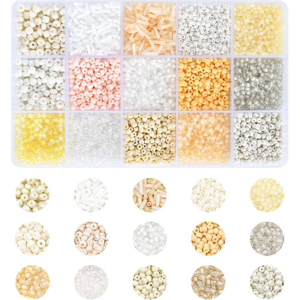 Kit de Abalorios para Hacer Pulseras, Cuentas de Vidrio y Plástico con 15 Rejillas, Ideal para Regalos Creativos