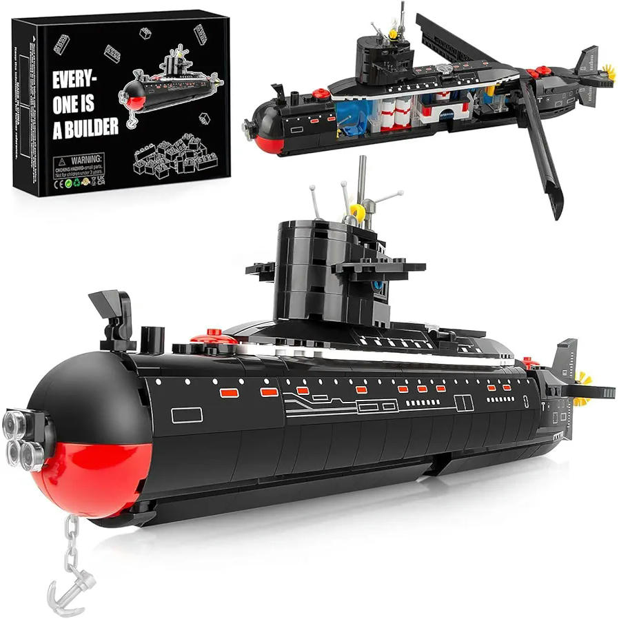 Submarino de Construcción de Bloques, 519 Piezas, 39 cm, Kit Interactivo para Jóvenes Entusiastas