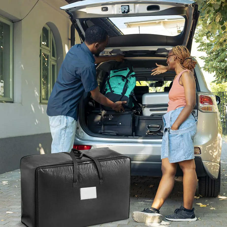 2 Bolsas de Almacenamiento Impermeables para Ropa, Juguetes y Mudanza - Organizador Plegable con Asas (Negro)