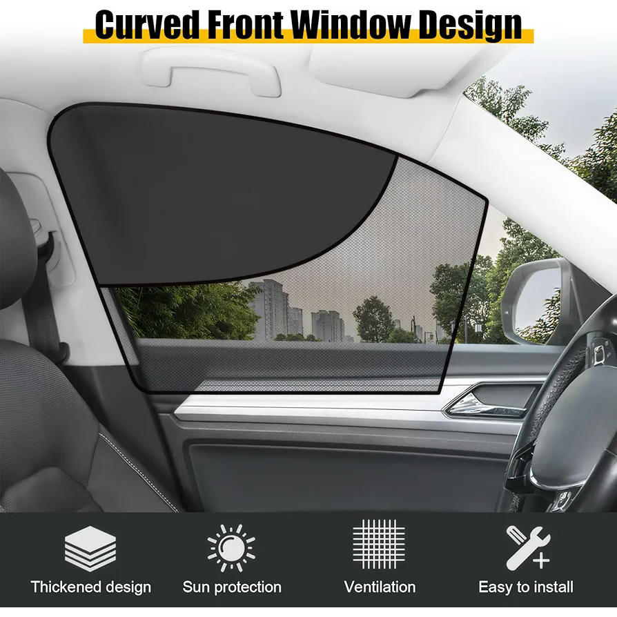Sombrilla para coche, 2 piezas cortinas laterales 50 x 48 cm y 2 piezas cortinas traseras 69 x 47 cm, parasol magnético desmontable para vehículo