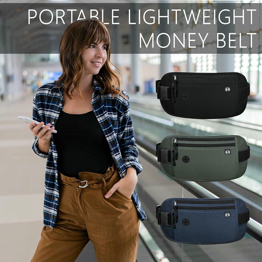 Riñonera impermeable Gris para hombres y mujeres, cinturón de dinero con tecnología de bloqueo RFID, ideal para viajes y seguridad de pasaporte y teléfono (Gris)