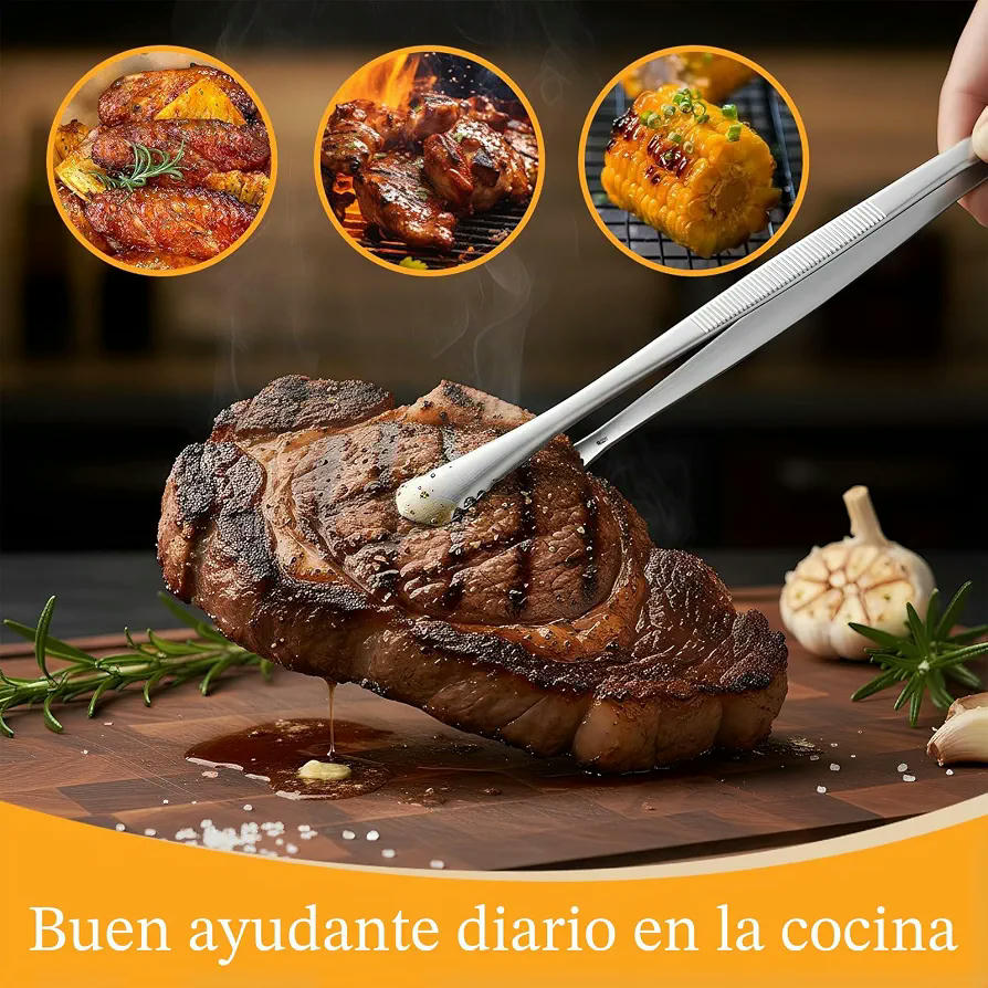 Set de 4 Pinzas de Cocina de Acero Inoxidable para Asar y Servir, Diferentes Tamaños y Usos, 11, 28, 30, 30 cm