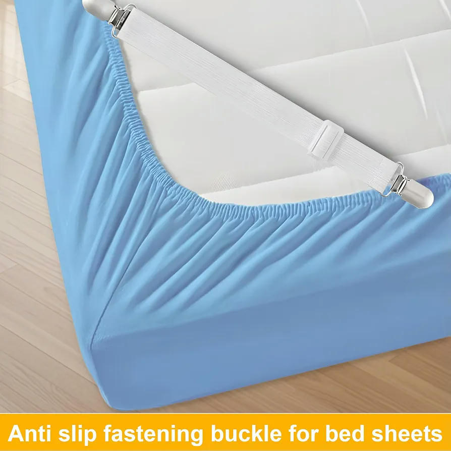 10 Sujetadores Ajustables para Sábanas, Clips de Metal para Colchones y Sofás, Correas Elásticas de 50 a 230 cm, Color Blanco