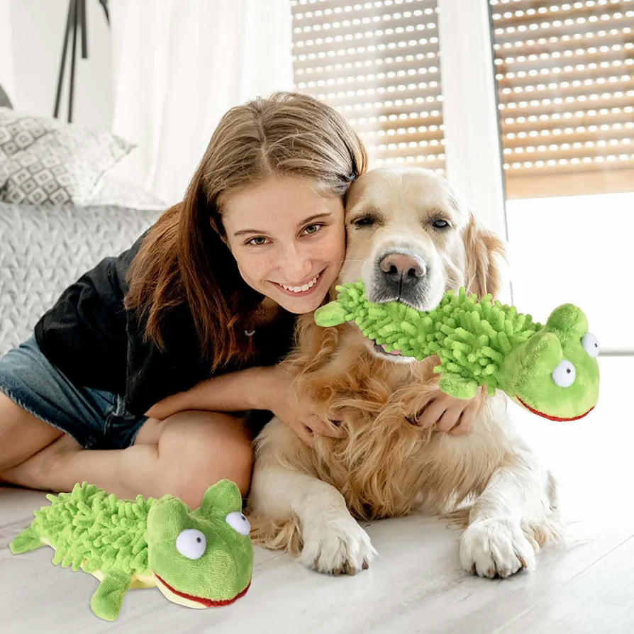 Juguete de Peluche para Perros Vera, Juguete Chirriante para Cachorros, Masticar y Jugar, Interactivo, Compatible con Todas las Razas, Color Verde