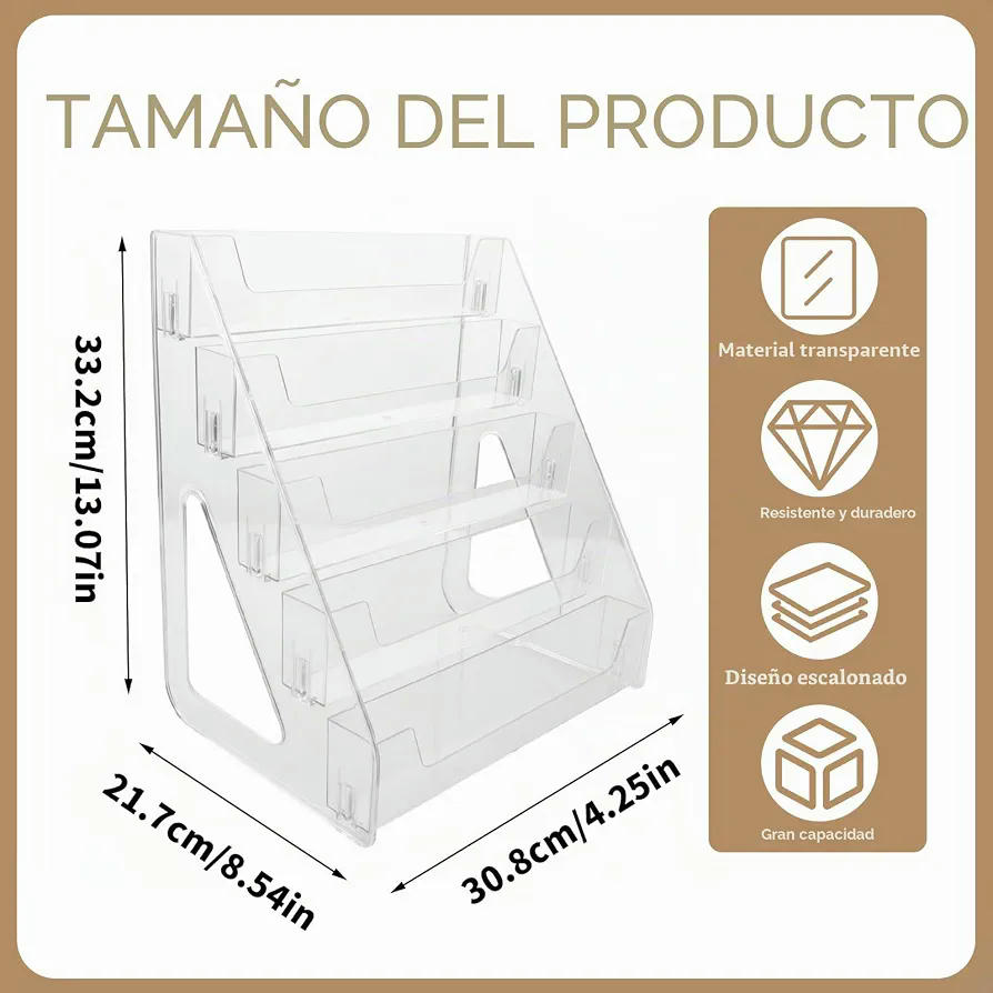 Organizador de Maquillaje Acrílico Transparente, 5 Niveles para Cosméticos y Perfumes, Diseño Moderno y Funcional