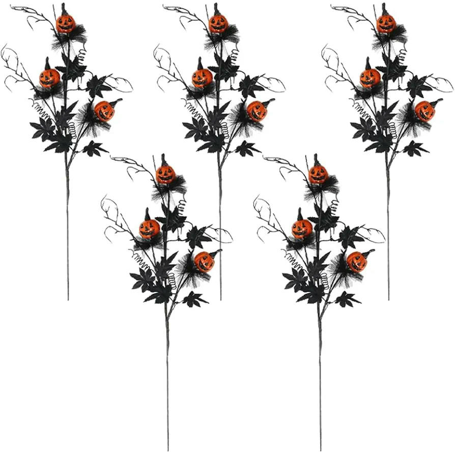 Decoraciones de Halloween, 5 esquejes de calabaza negra, ramo decorativo, ideal para fiestas y ambientaciones