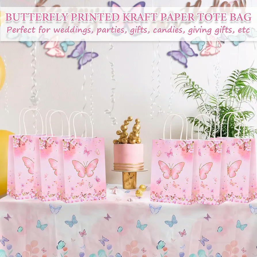 10 Bolsas de Regalo con Forma de Mariposa (15 x 8 x 21cm) para Fiestas y Celebraciones (Rosa)