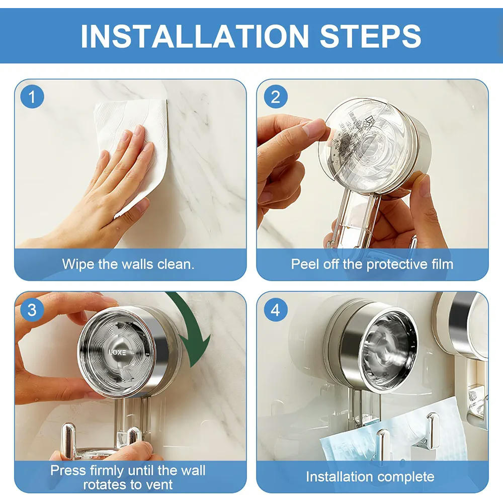 4 Ganchos de Ventosa Resistentes, Doble Gancho para Baño y Cocina, Instalación Sin Taladro, Impermeables y Reutilizables, Compatible con Superficies Lisas, 5 kg
