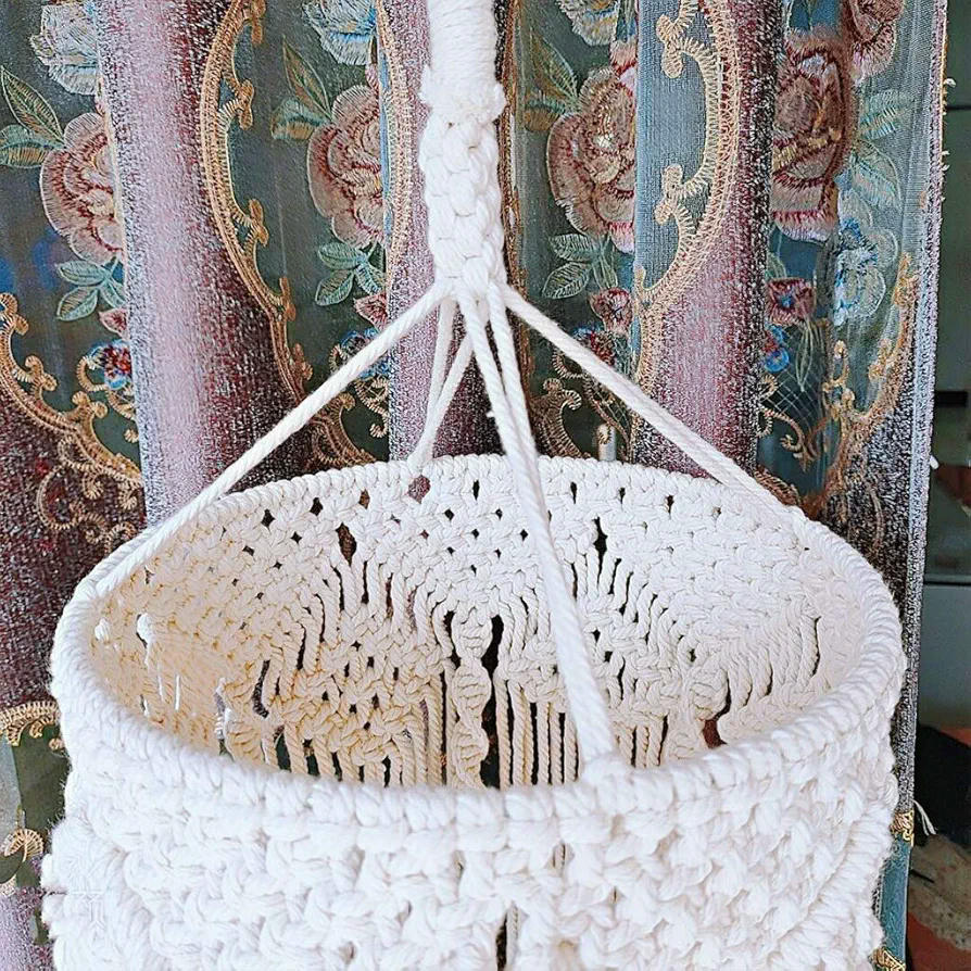 Elegante pantalla nórdica tejida a mano para colgar en la lámpara colgante, de algodón, iluminación decorativa (26 x 45 cm), Color Beige