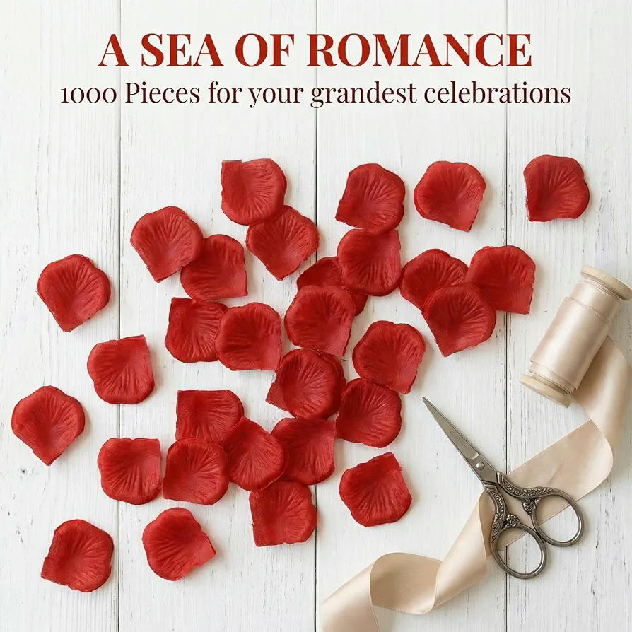 1000 Pétalos Rojas Artificiales de 4,5x4,5 cm para Bodas y Decoraciones (Rojo)