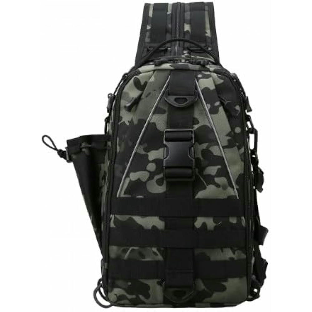 Bolsa de almacenamiento para aparejos de pesca, mochila bandolera y de pecho, ideal para senderismo, caza y camping, color verde oscuro, 36x22x13 cm