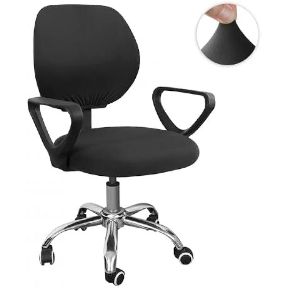 Funda protectora para silla, funda elástica negra, material suave y transpirable, fácil de instalar y lavar, apta para sillas de oficina y sillones giratorios, talla M (Negro)