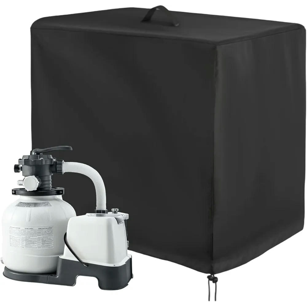 Funda impermeable para filtro de piscina, cubierta para bomba de piscina, resistente al polvo, con cremallera, protección UV, tamaño adaptable para modelos estándar (Negro)