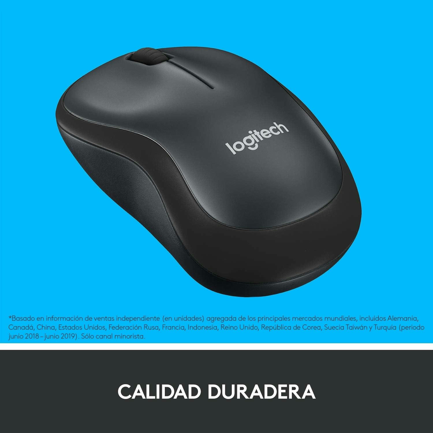 Logitech M220 SILENT Ratón Inalámbrico, 2.4 GHz, Receptor USB, Seguimiento Óptico con Resolución de 1000 dpi, Batería de 18 Meses, Ambidiestro, Compatible con PC, Mac, Portátil - Gris
