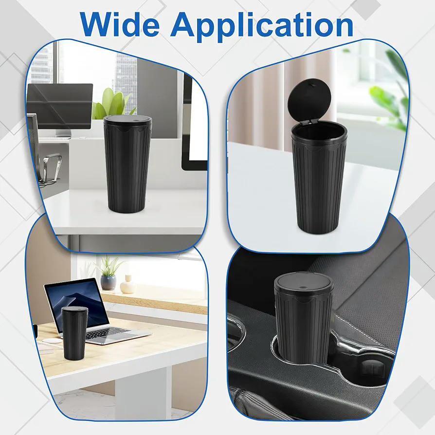 Bote de Basura para Coche Negro, Compacto y Portátil, Con Tapa y Neutralizador de Olores, Ideal para Automóviles, Hogar y Oficina, 16 cm (Color Negro)