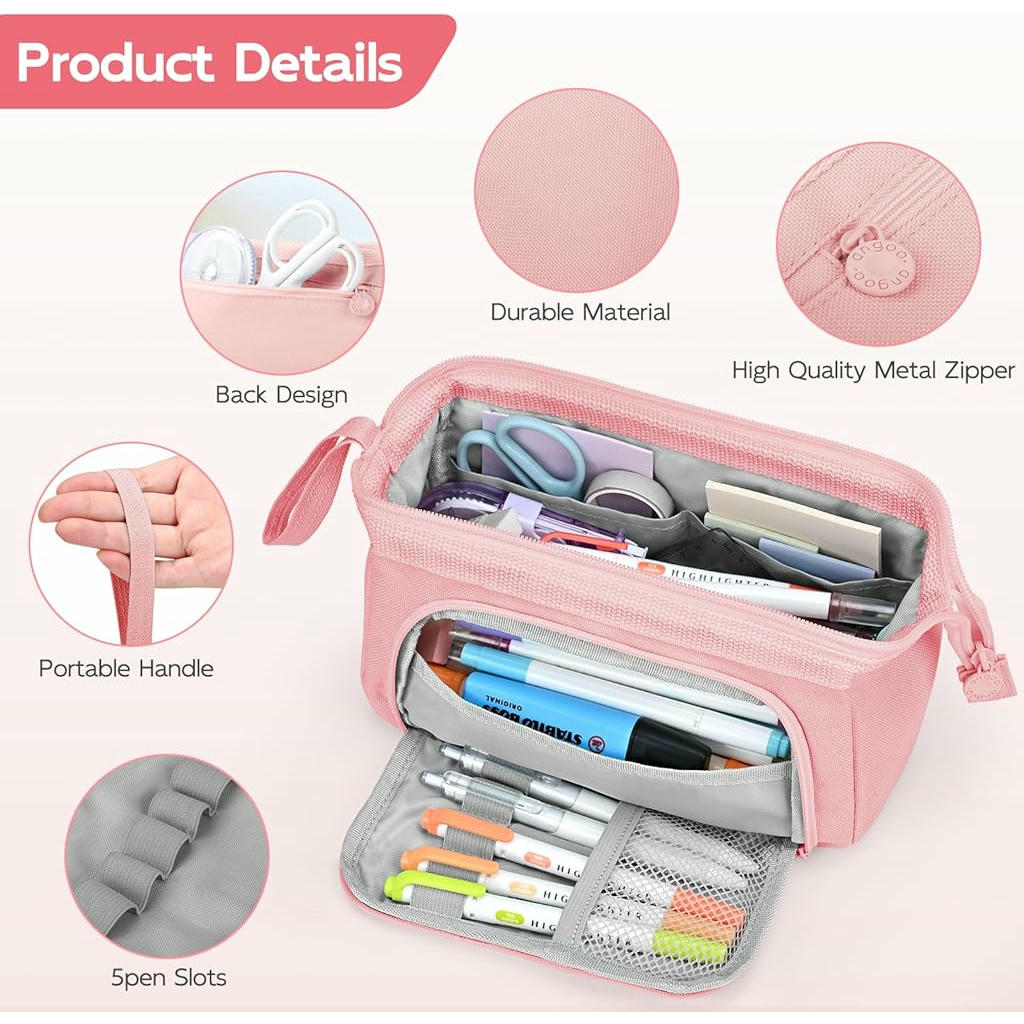 Estuche grande, organizador de papelería, estuche con cremallera, accesorio escolar duradero, ideal para lápices y bolígrafos, multifuncional para oficina y viajes