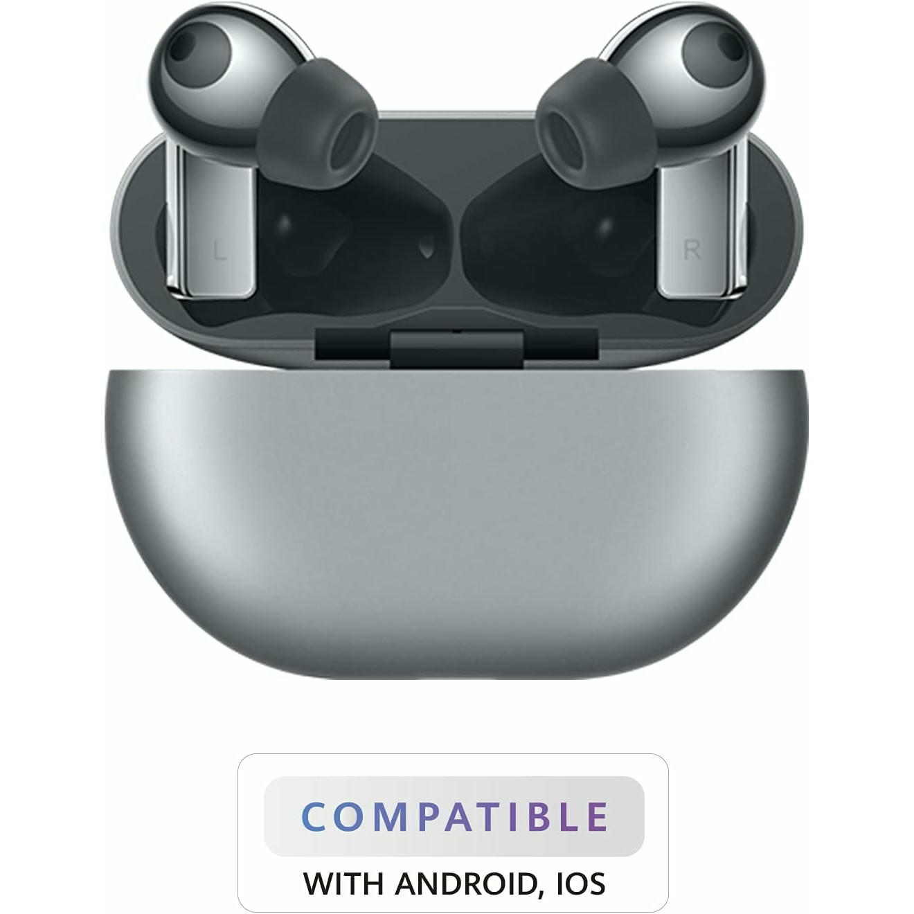 HUAWEI FreeBuds Pro - Auriculares inalámbricos Bluetooth con cancelación Inteligente de Ruido, Sistema de 3 micrófonos, Carga inalámbrica rápida, Plata, Pequeño