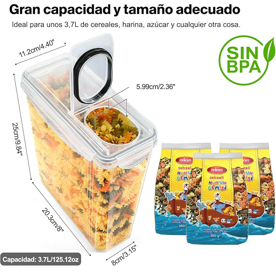 YASHE Pots de Cuina Emmagatzematge Joc de 6 Peces (3.7L), Recipients Hermètics per a Aliments amb Tapa Sense BPA, Recipients d'Emmagatzematge de Cuina per Emmagatzemar Flocs, Pasta, Grans