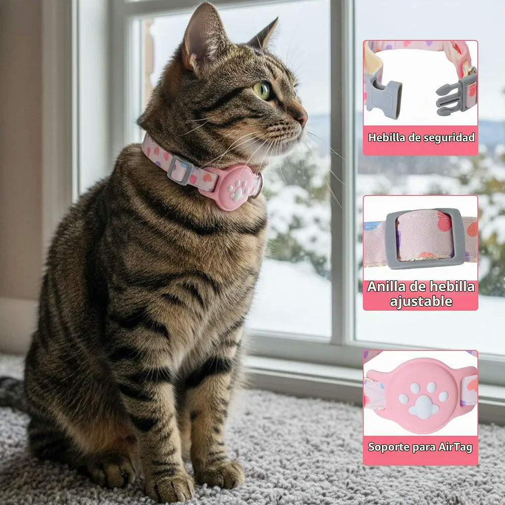 Collar Ajustable para Gatos con Cierre de Seguridad y Correa Elástica - Color Rosa