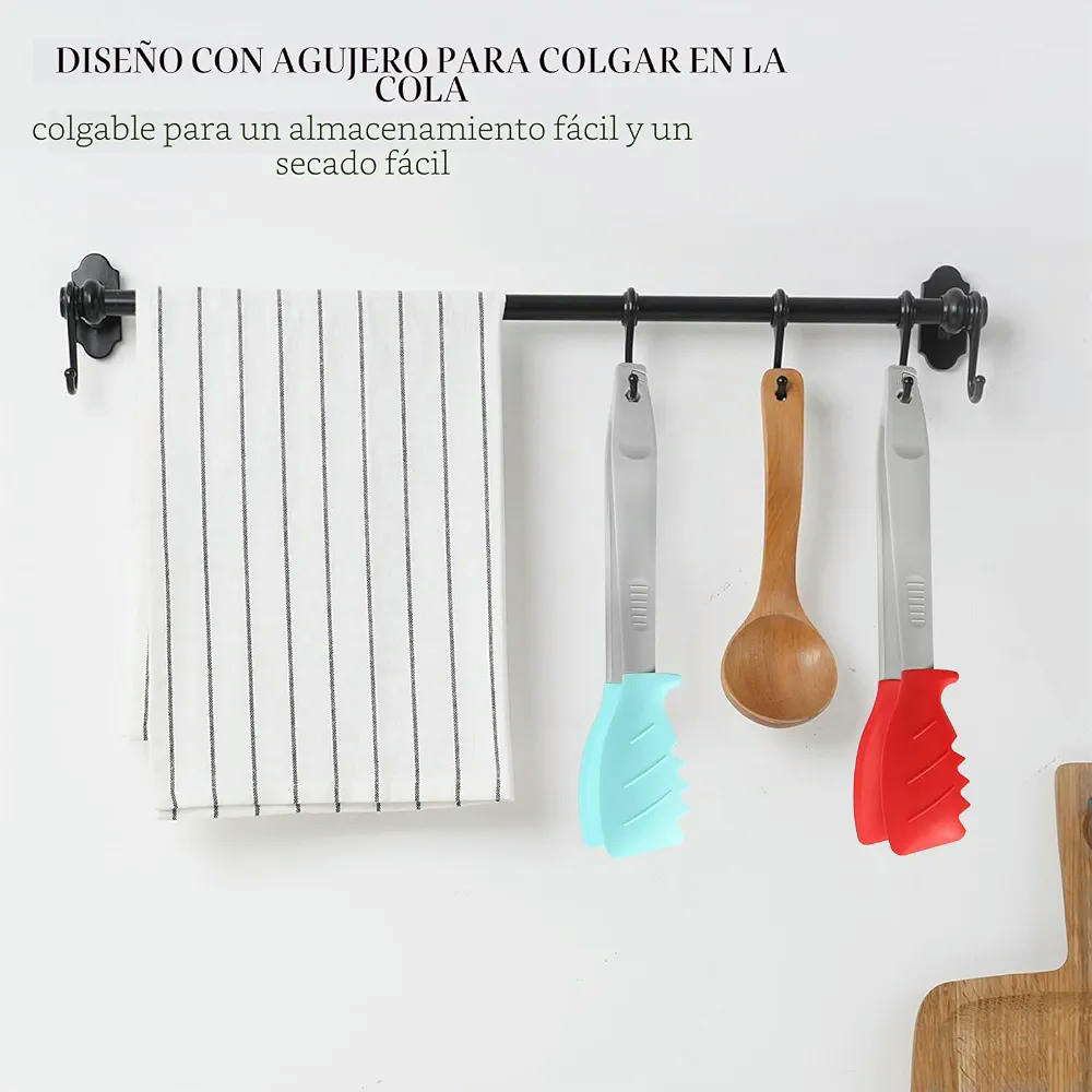 4 Pinzas de Cocina de Silicona de 28 CM con Sistema de Bloqueo para Alimentos (Color Rojo y Azul)