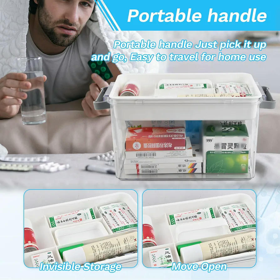 Caja de Almacenamiento para Medicamentos de 2 Capas, Organizador de Medicina 32 cm, Transparente