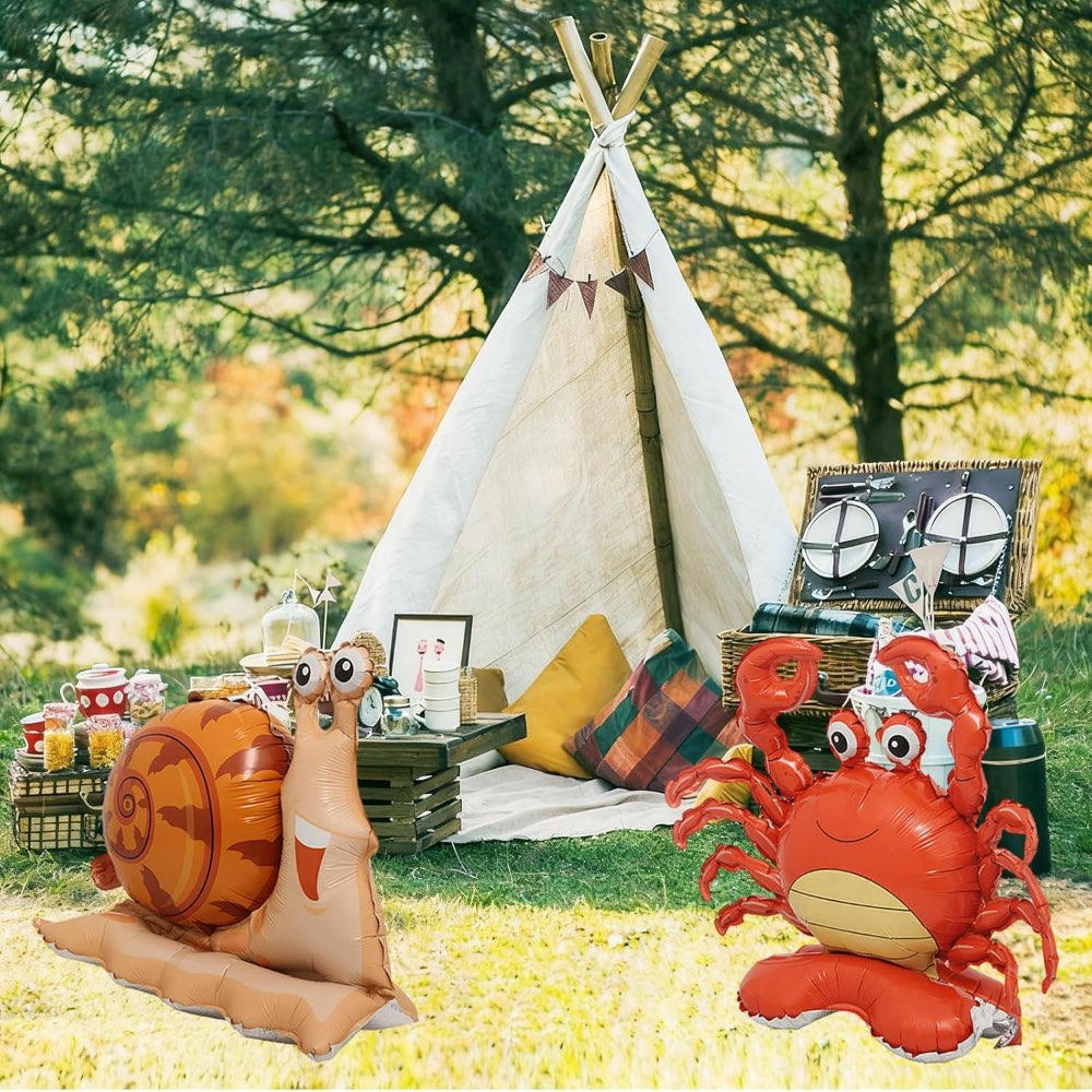 Paquete de 4 globos de animales, globos de foil de animales de selva y mar, incluye cangrejo, caracol, langosta y orangután, ideales para fiestas de cumpleaños