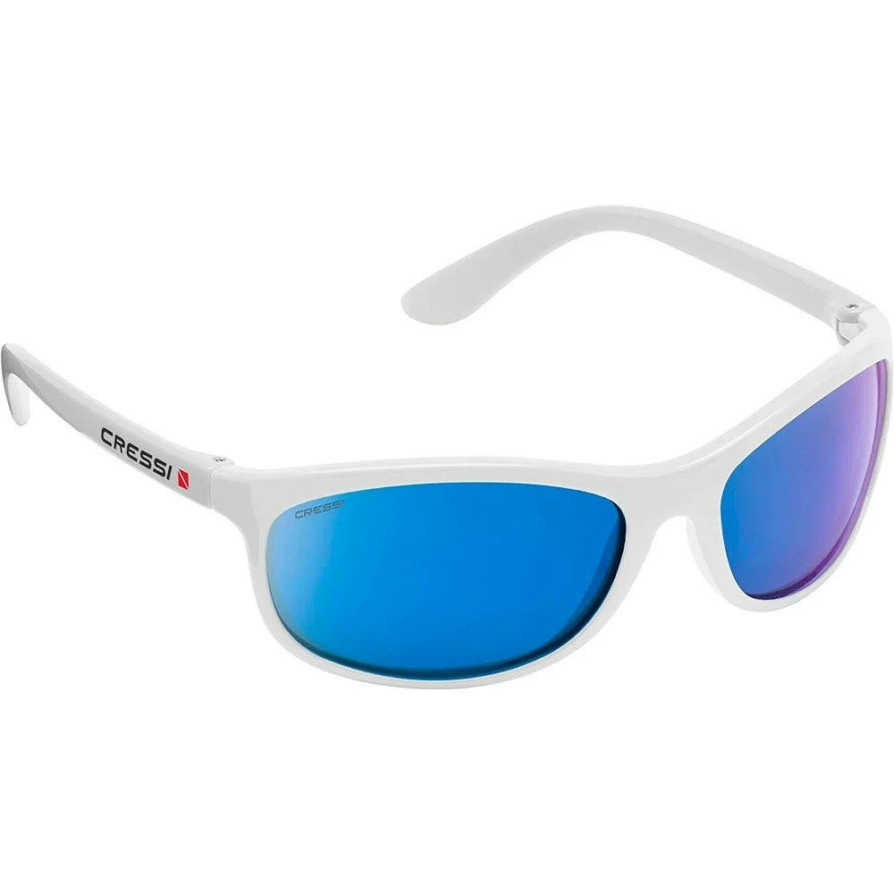 CRESSI Ninja Sunglasses-Gafas de sol Polarizadas Unisex, Lentes Antirreflejos, Protección Hidrófuga y Rayos UV, ideales para el Mar, la Pesca y la Náutica, Lentes reflejado azul, Blanco