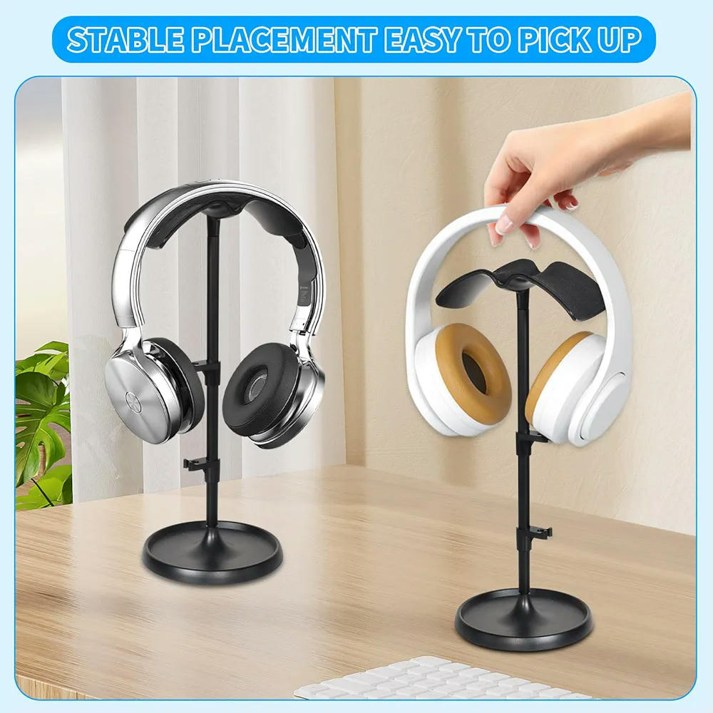 Soporte Curvo para Auriculares con Bandeja de Almacenamiento, Accesorios de Escritorio para Juegos (Negro)