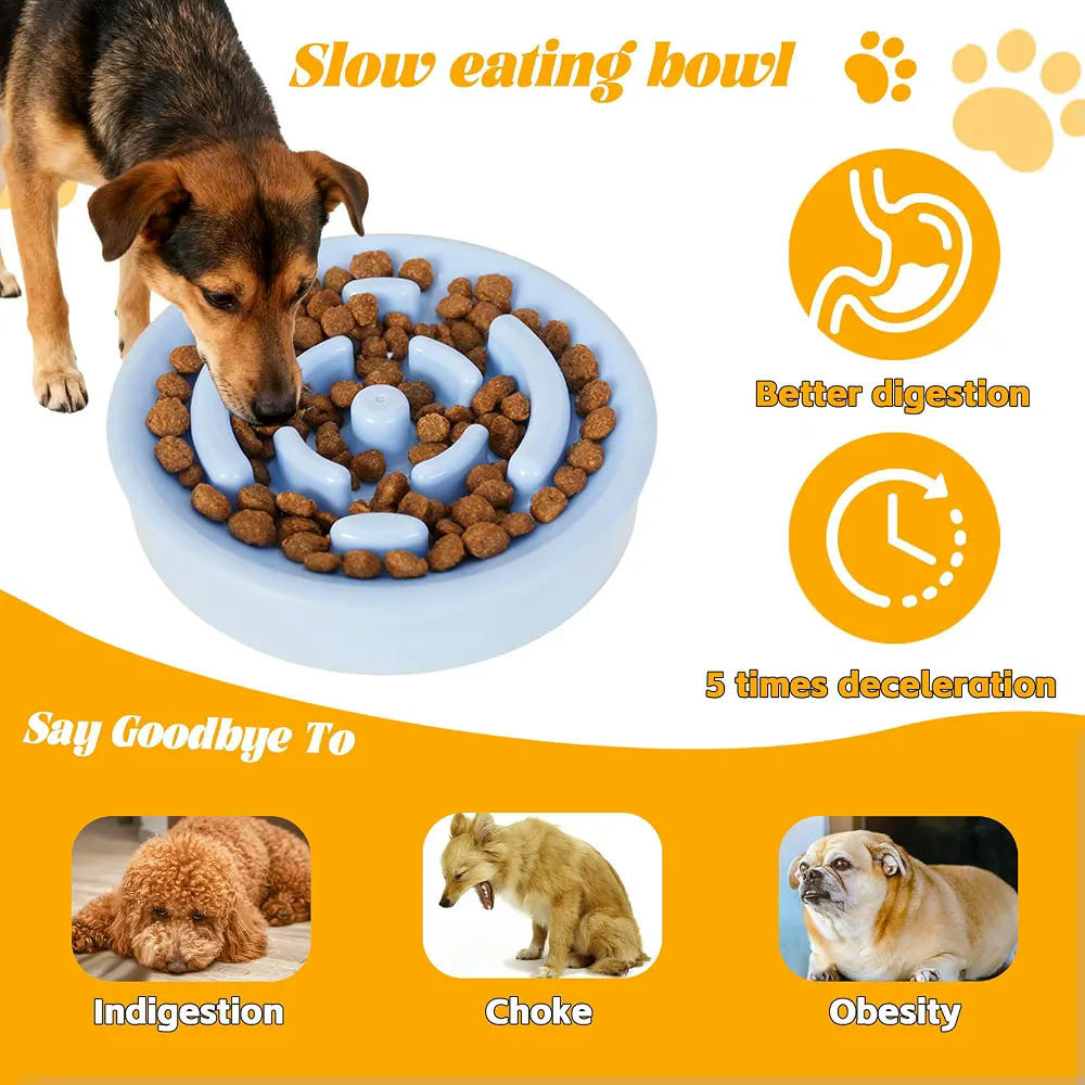Juego de 2 Comederos Antivoracidad para Perros y Gatos, Diseño Interactivo Antideslizante, Ideal para Mascotas Pequeñas y Medianas (Morado y Azul)