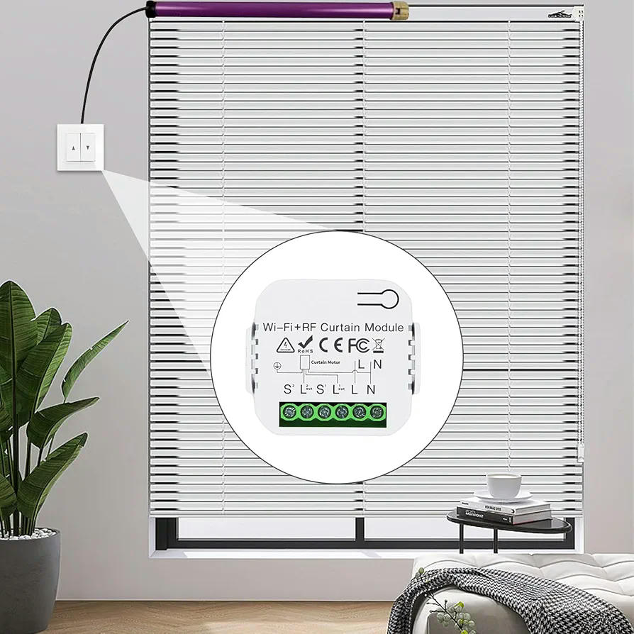 Interruptor de Persianas Inalámbrico, Módulo Receptor de Control RF 433 MHz, Compatible con Cortinas y Toldos, Rango de Control de 100 Metros