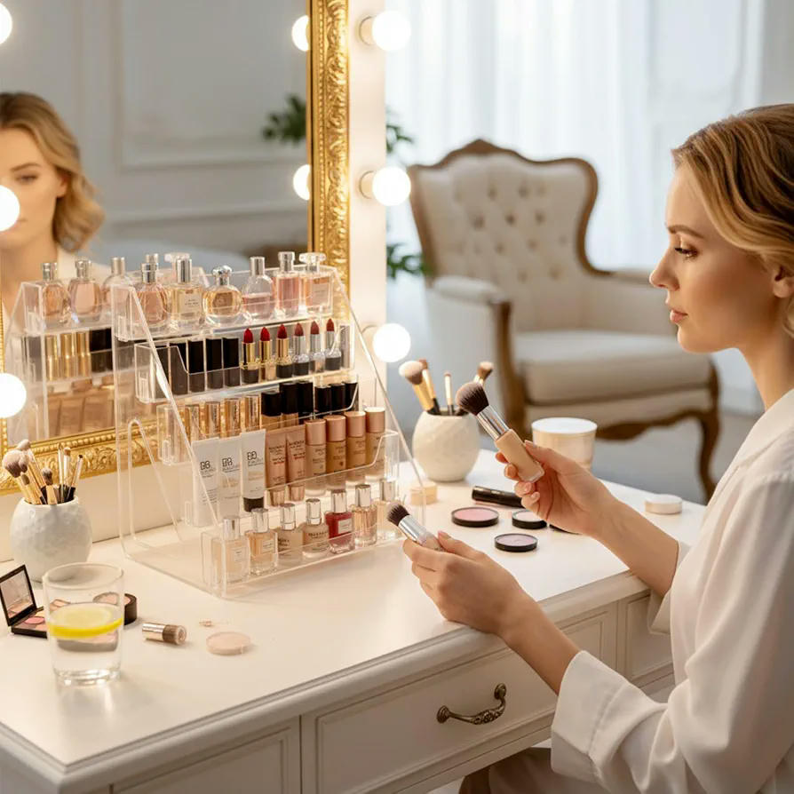 Organizador de Maquillaje Acrílico Transparente, 5 Niveles para Cosméticos y Perfumes, Diseño Moderno y Funcional