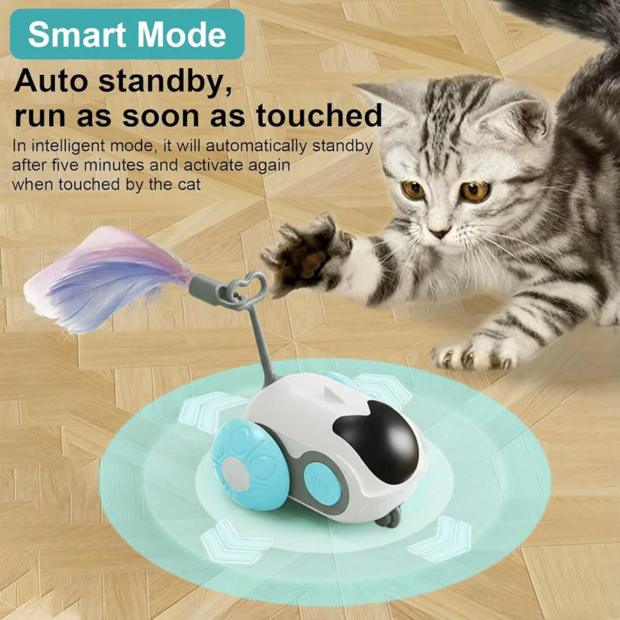 Juguete Interactivo para Gatos con Mando Control Remoto y Modo Automático, Carga Tipo C, Azul