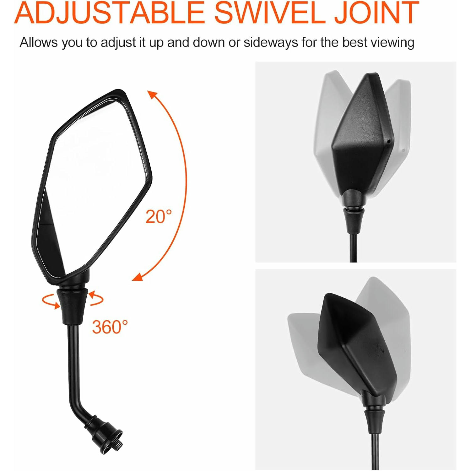 Fousenuk Par de Espejos Retrovisores Moto, Universal Espejos Moto Laterales con Abrazadera 7/8" 22mm, Tornillos de Fijación 10mm y 8mm, 360° Rotated Espejo de Manillar para Motos, Scooters, ATV