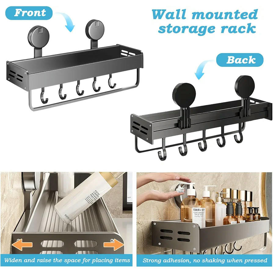 Estante de Ducha con Ventosa Sin Taladro, Organizador Multiusos para Baño y Cocina (Negro)