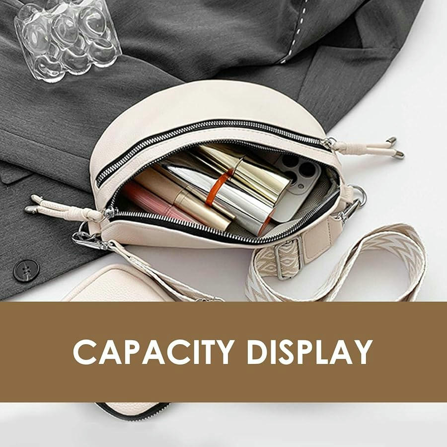 Bolso de media luna para mujer, bandolera de hombro ajustable, bolso casual ligero de PU, ideal para viajes, trabajo y ocasiones especiales (Blanco)