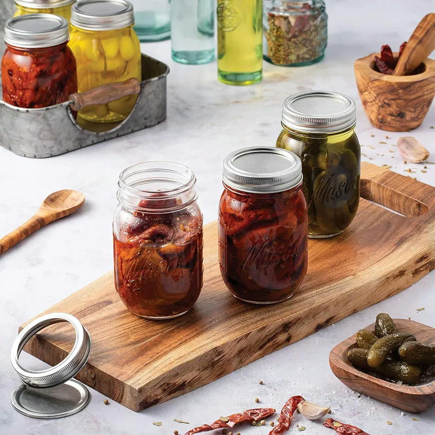 Pack de 5 tarros de cristal de 473 ml con tapa hermética y bandas de sellado para encurtidos y conservas
