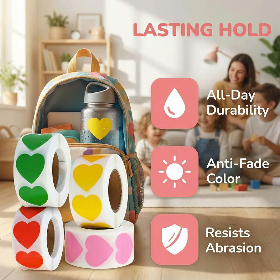 4 Rollos de Pegatinas Autoadhesivas en Forma de Corazón, 500 Unidades por Rollo, Variados Colores para Decoración (Multicolor)