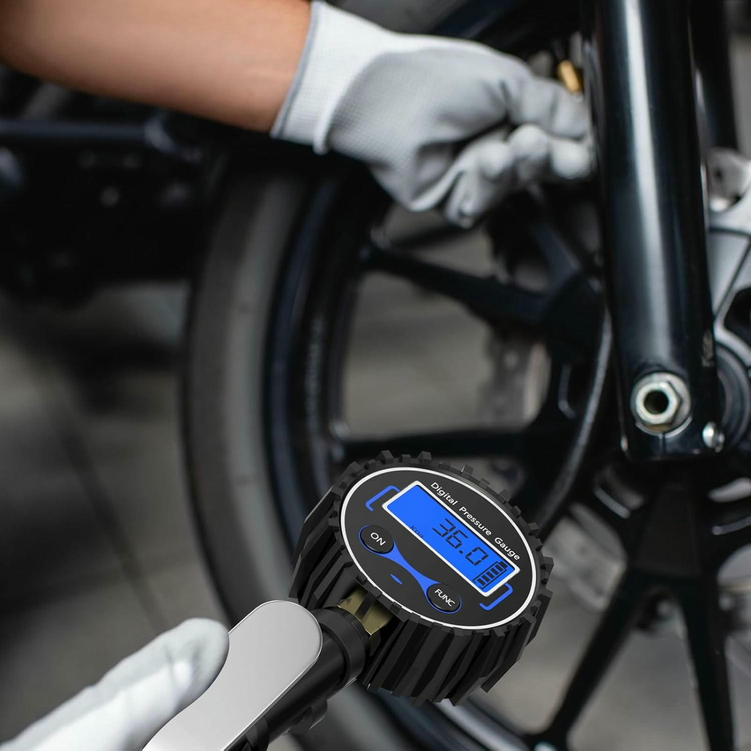 Gvolatee manometro presion neumaticos, manómetro presión neumáticos, inflador ruedas neumático con Manguera, Alta Precisión digital pressure gauge, 4 Unidades de Medida, para Bcicleta, Motocicleta