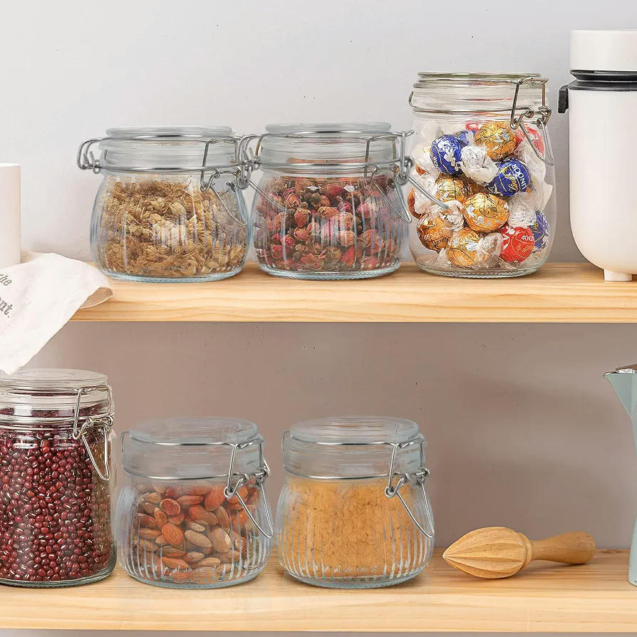 Juego de 6 Tarros de Cristal con Tapa Hermética de 500 ml para Almacenamiento de Alimentos (Transparentes)