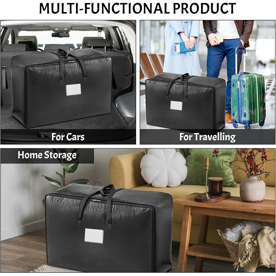 2 Bolsas de Almacenamiento Impermeables para Ropa, Juguetes y Mudanza - Organizador Plegable con Asas (Negro)