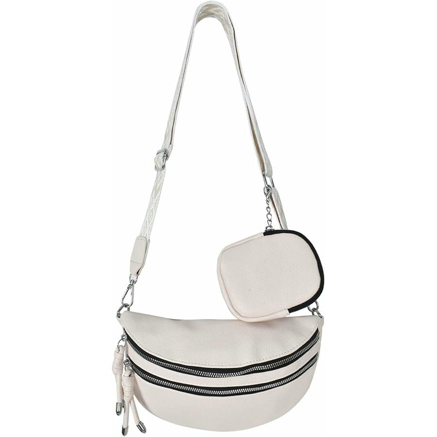 Bolso de media luna para mujer, bandolera de hombro ajustable, bolso casual ligero de PU, ideal para viajes, trabajo y ocasiones especiales (Blanco)