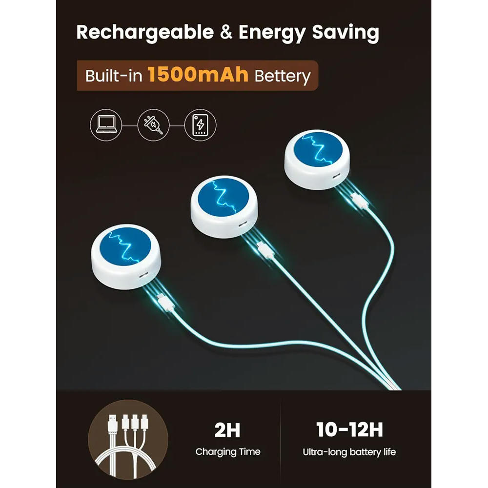 Iluminación luces LED RGB, 6 lámparas regulables para armarios y muebles bajo, 15 colores, luz nocturna recargable con control remoto, ideal para escaleras y vitrinas