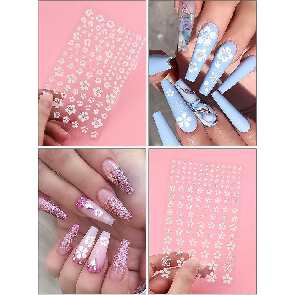 Pegatinas de Flores de Cerezo Blancas 3D, 8 Hojas Autoadhesivas para Uñas, Calcomanías Decorativas para Nail Art, Ideal para Uñas Acrílicas y Postizas (color blanco)