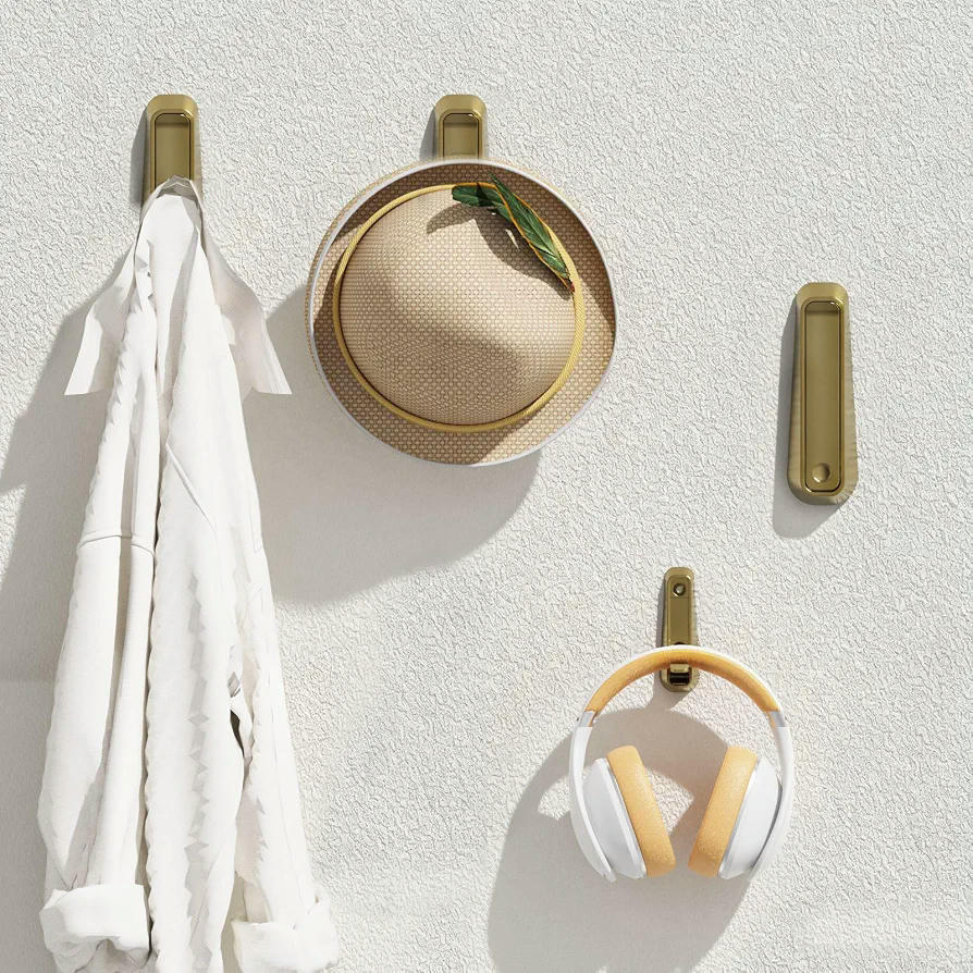 4 Piezas Ganchos Plegables para Pared, Gancho Soporte 90° para Abrigos y Baño, 7 cm, Dorado