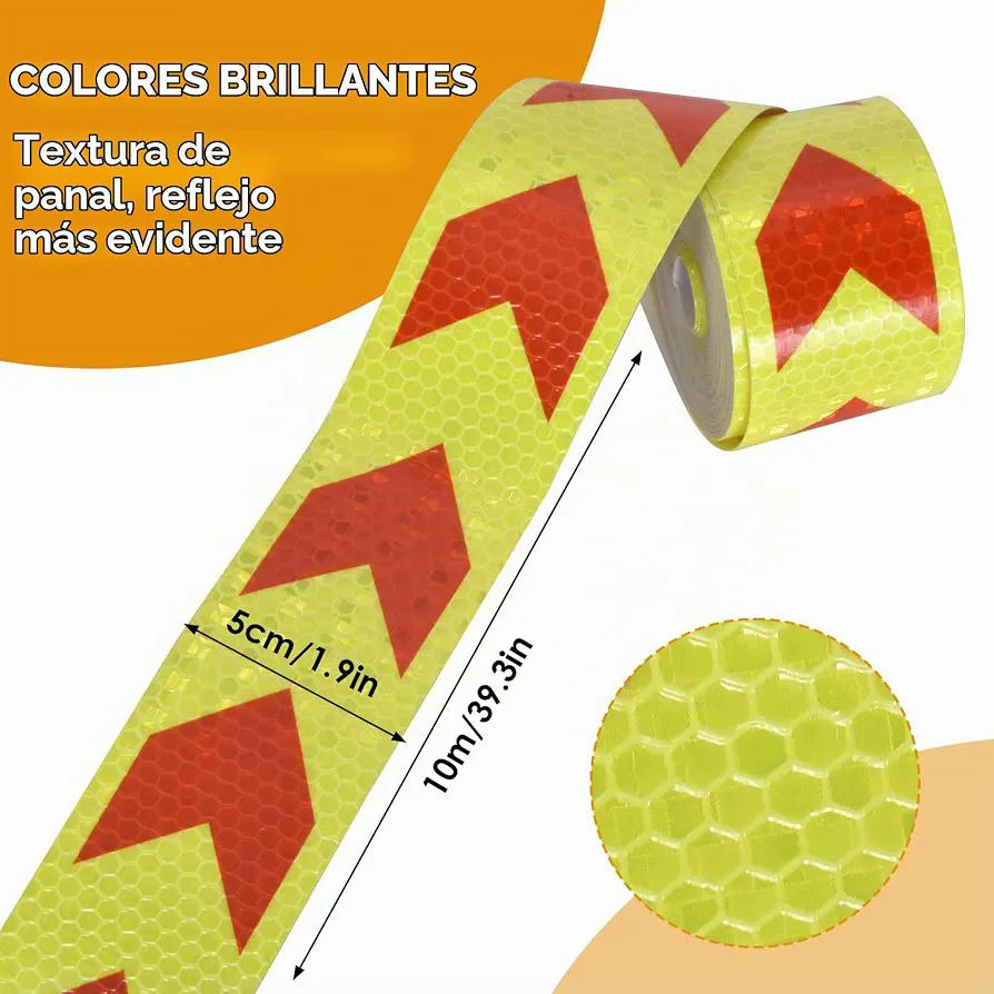 Cinta Reflectante Adhesiva de Alta Visibilidad - 5cm x 10m, Rojo/Amarillo, Ideal para Vehículos y Áreas Industriales