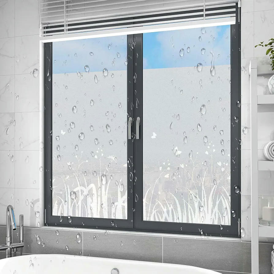 Película de Privacidad para Ventana Diseño Floral 45x300cm, Estática y Opaca, Protección UV y Reutilizable