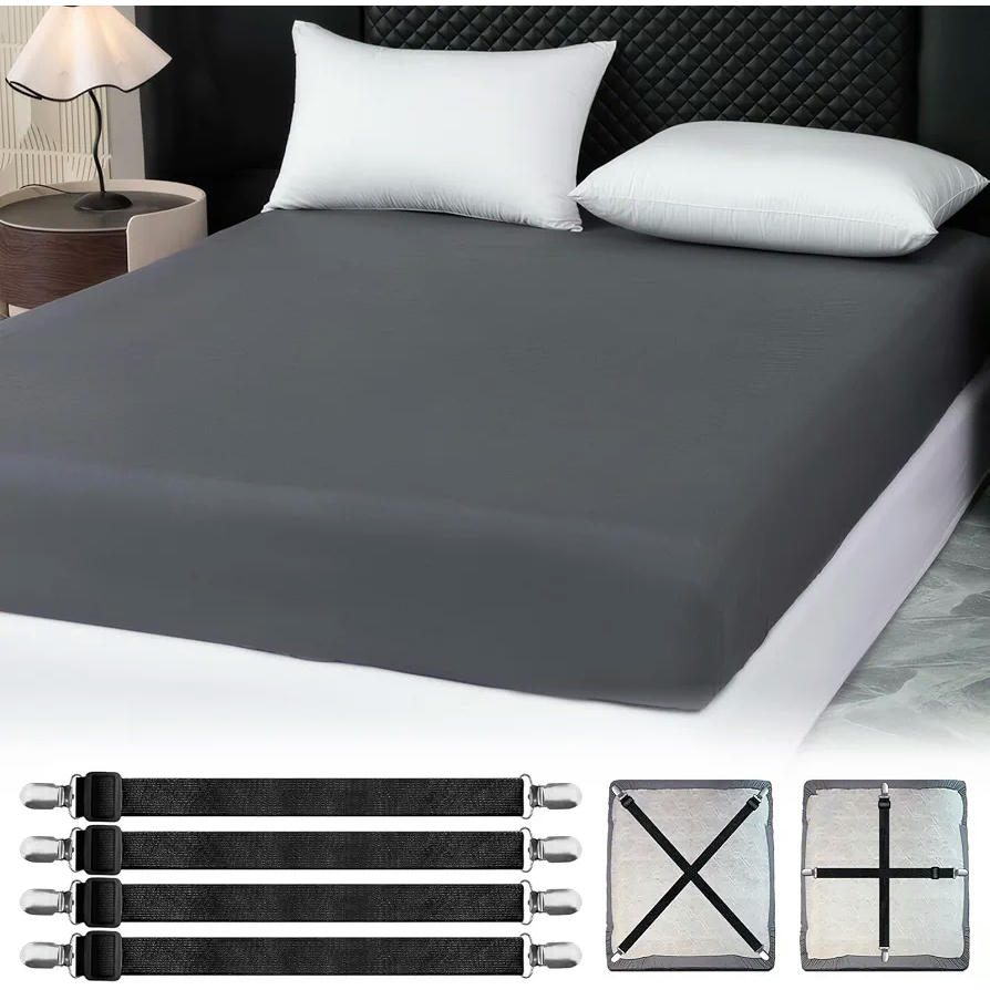 Protector de Colchón Impermeable 135 x 200 cm con Sujeta Sábanas (Gris oscuro)