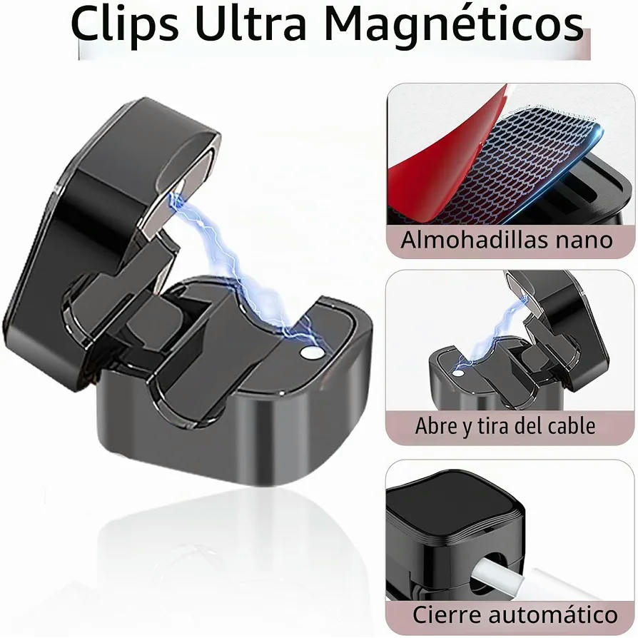 Organizador de Cables Magnético para Escritorio y Mesitas de Noche (Negro)