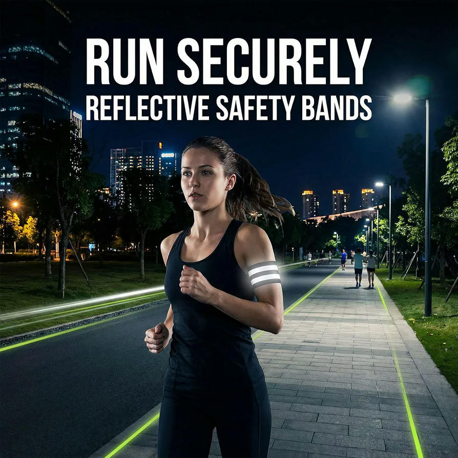 Banda Reflectante Elástica 4 Unidades - Brazalete de Alta Visibilidad para Correr y Ciclismo Nocturno (Negro)